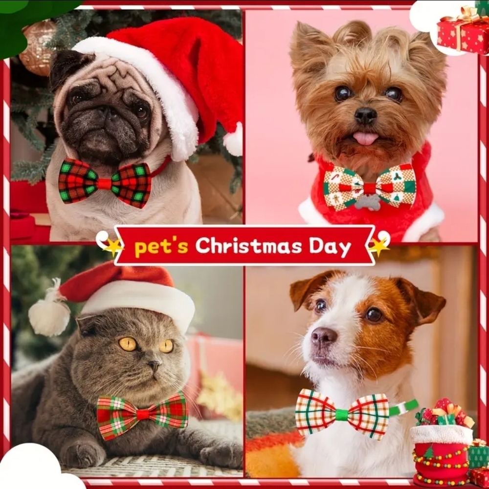 Festive Pet Bow Ties Detachable Dog Cat Small Pet Adjustable Christmas NWT